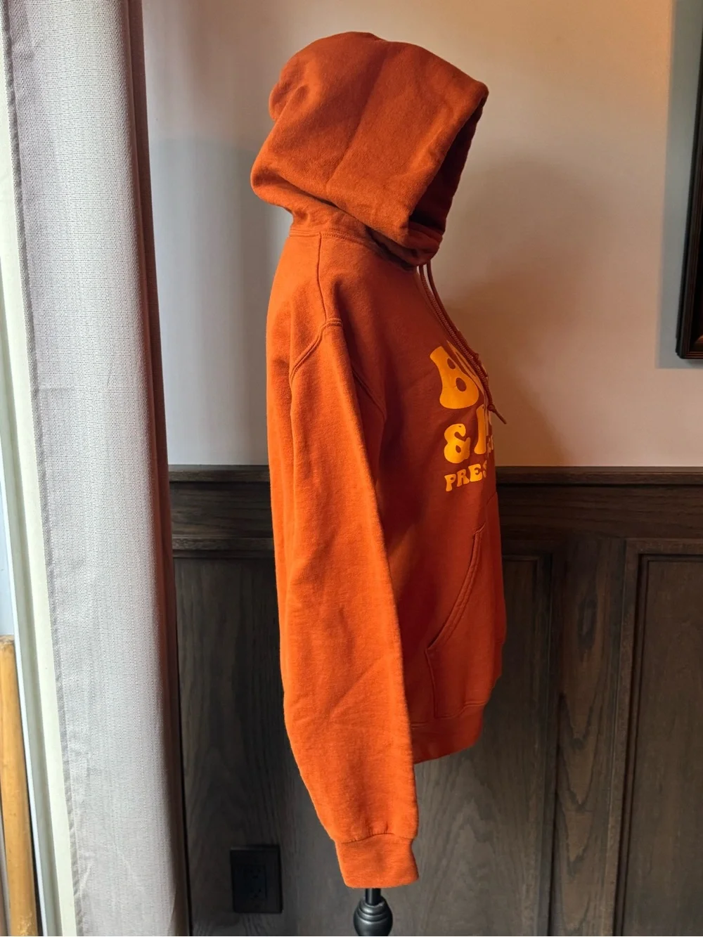 Jerzee Orange 'stepbrothers reference ' Graphic Hoodie with Yellow Print small - Picture 5 of 6